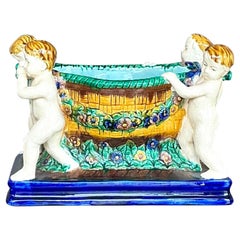 Vintage Regency Putti Cherub Majolica Centerpiece