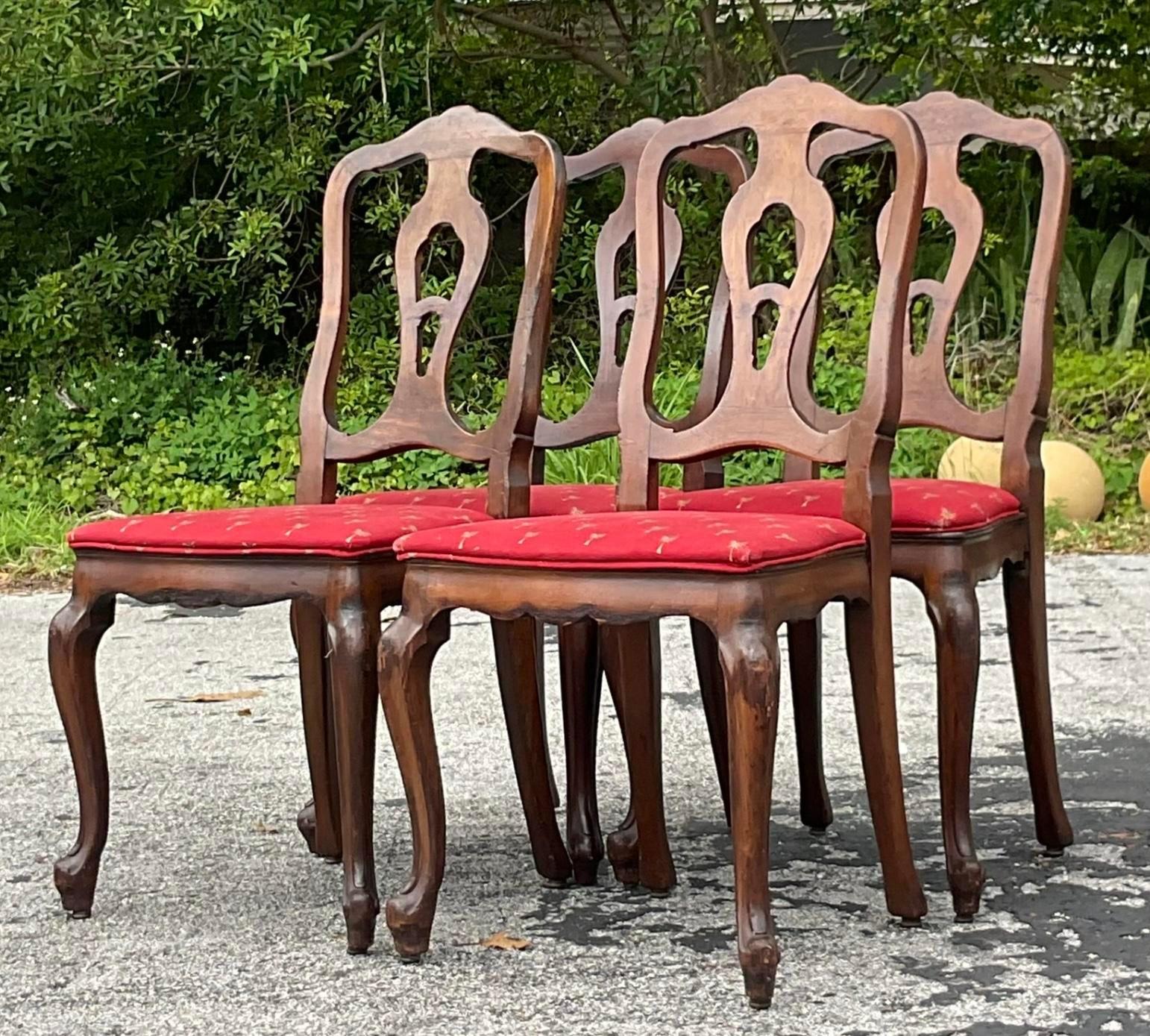 Upholstery Vintage Regency Queen Anne Dining Chairs - Set of 4