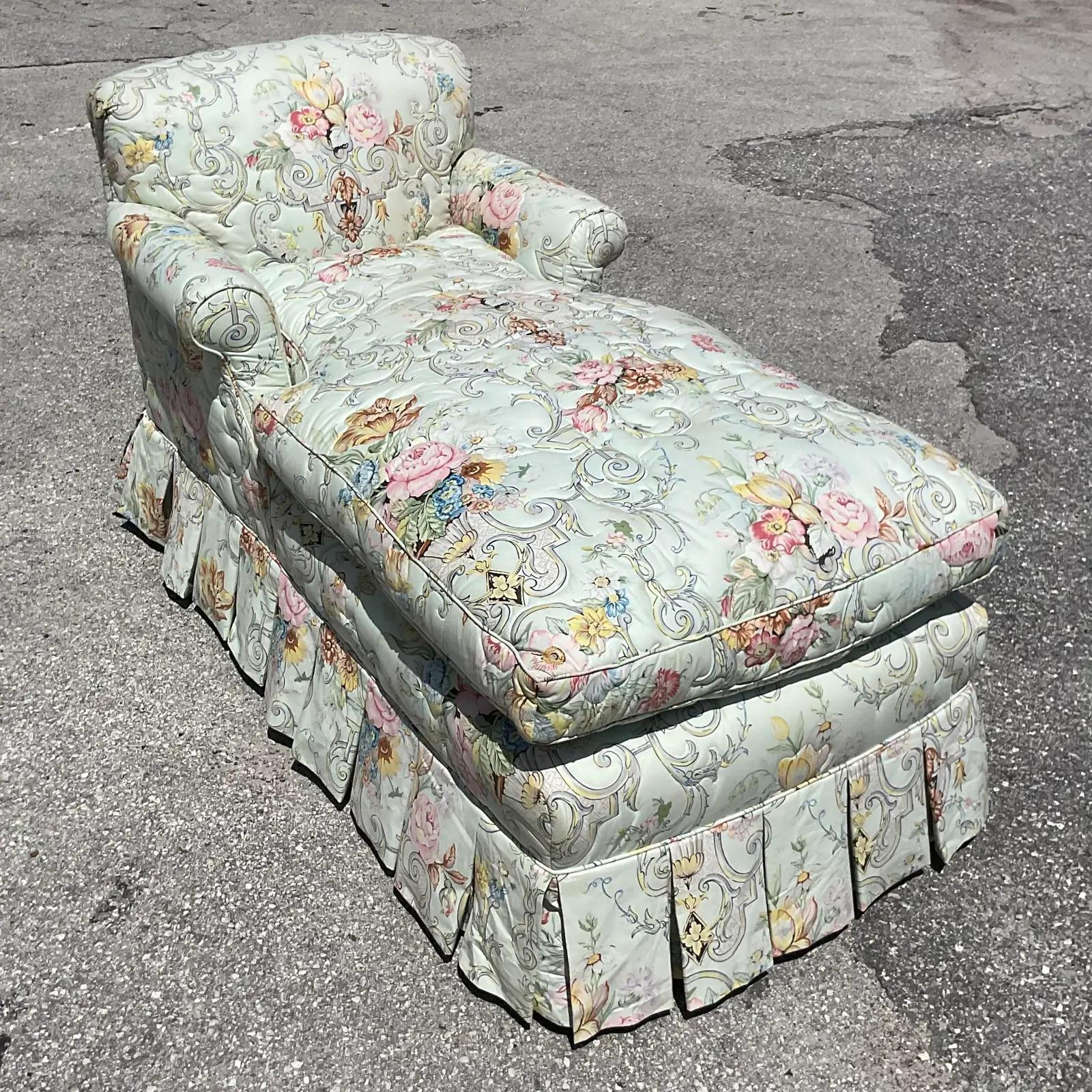 North American Vintage Regency Quilted Floral Chaise Lounge