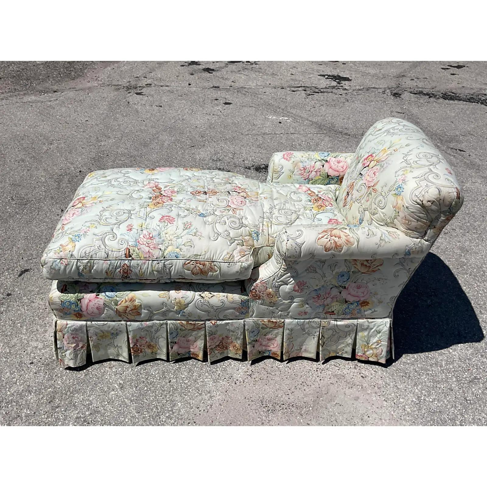 20th Century Vintage Regency Quilted Floral Chaise Lounge