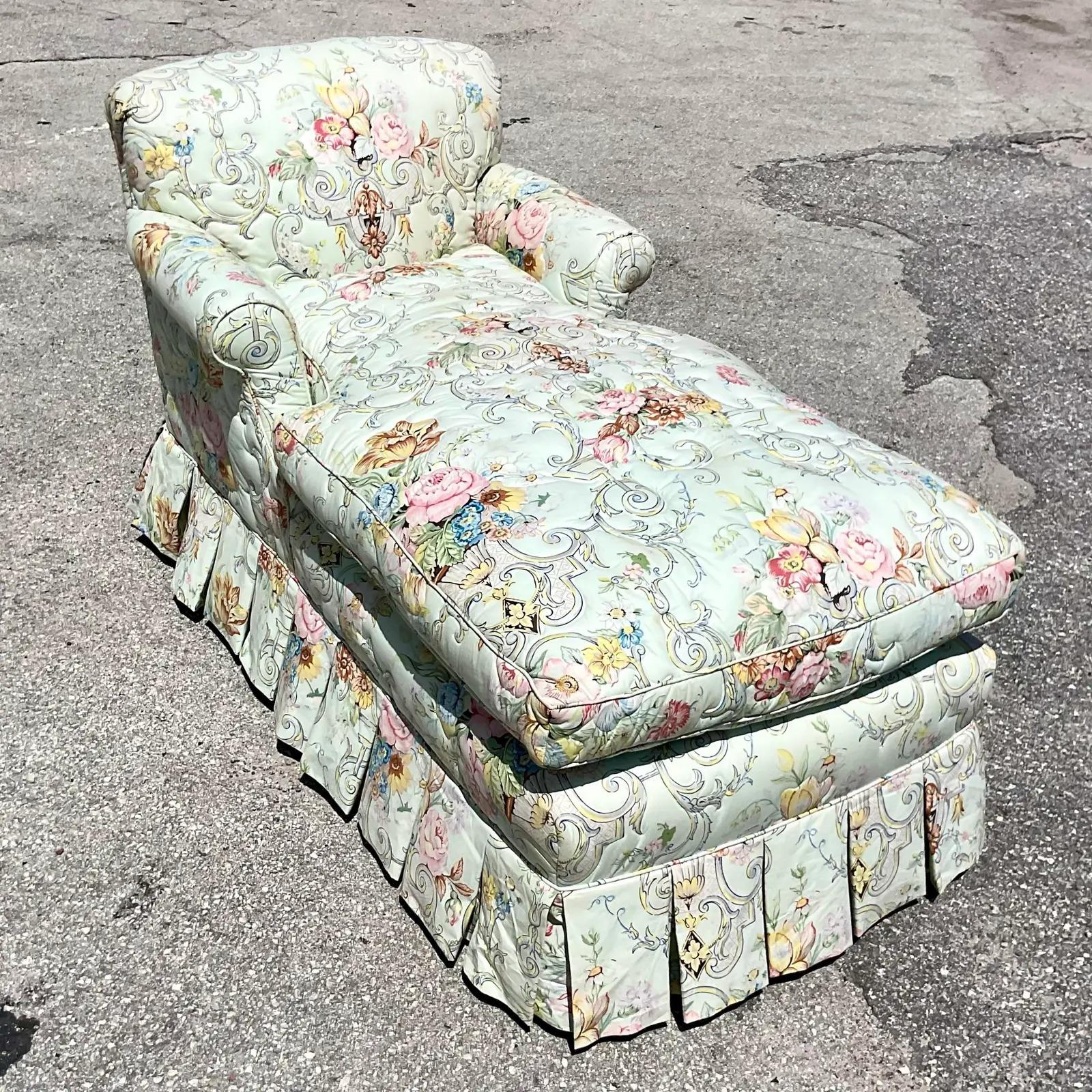 Fabric Vintage Regency Quilted Floral Chaise Lounge
