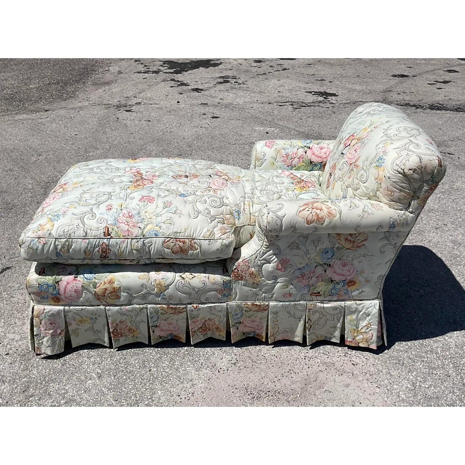 Vintage Regency Quilted Floral Chaise Lounge 1