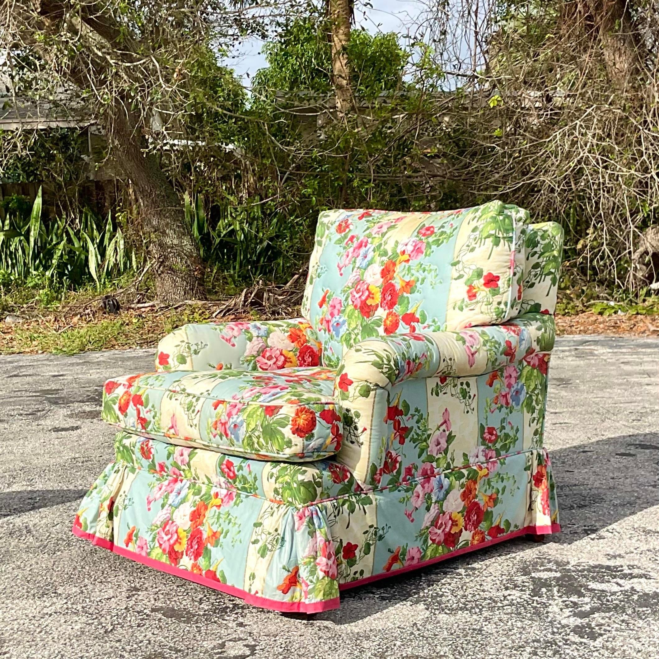 American Vintage Regency Quilted Floral Club Chair For Sale