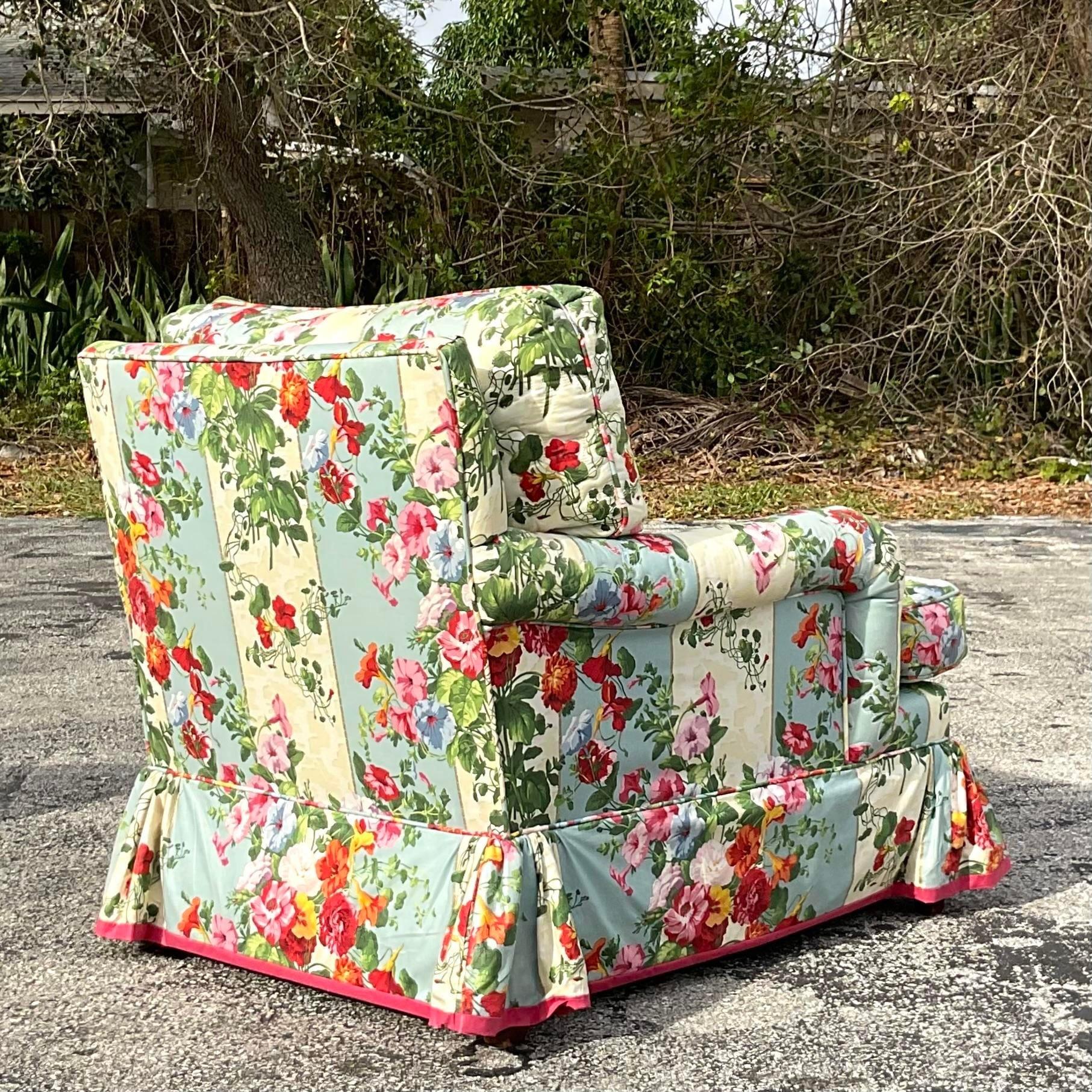Vintage Regency Quilted Floral Club Chair For Sale 1