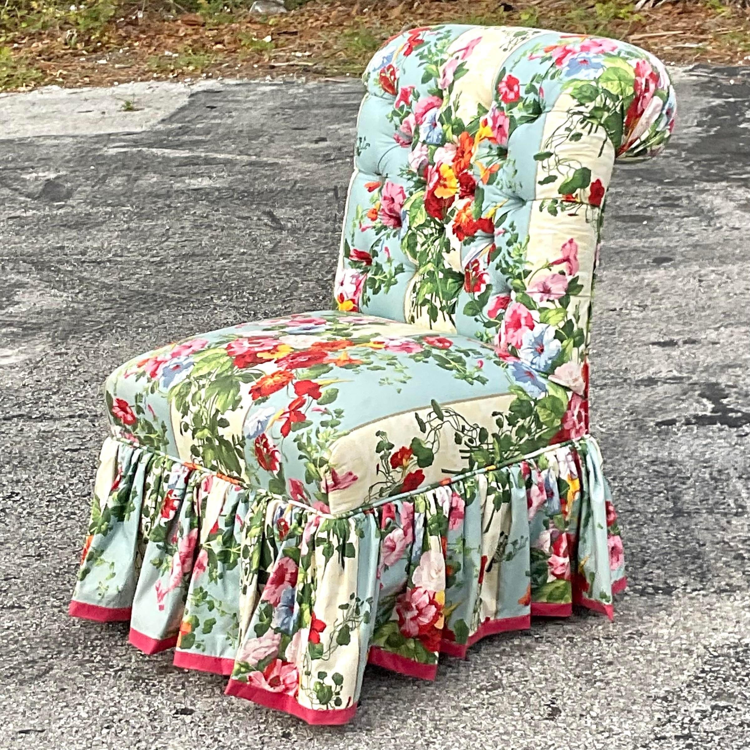 American Vintage Regency Quilted Floral Slipper Chair