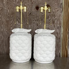Vintage Regency Quilted Plaster Table Lamps - a Pair