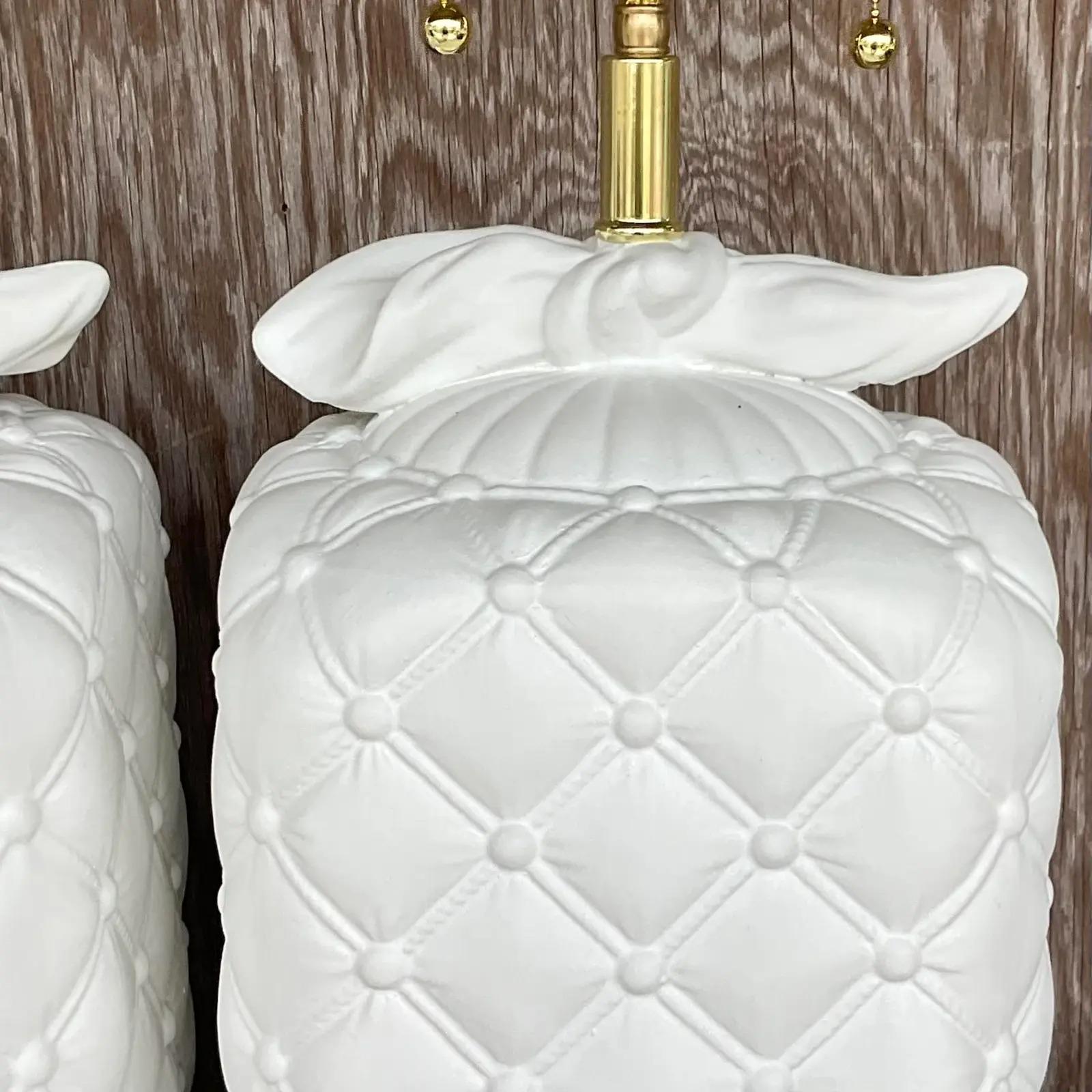 20th Century Vintage Regency Quilted Plaster Table Lamps - a Pair For Sale
