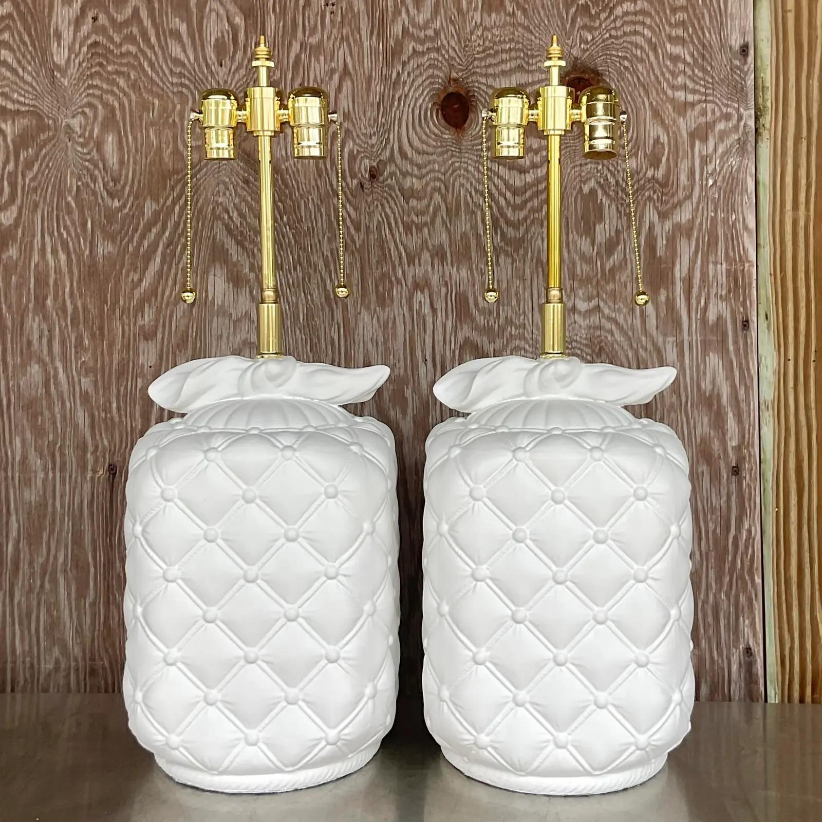 Vintage Regency Quilted Plaster Table Lamps - a Pair For Sale 1