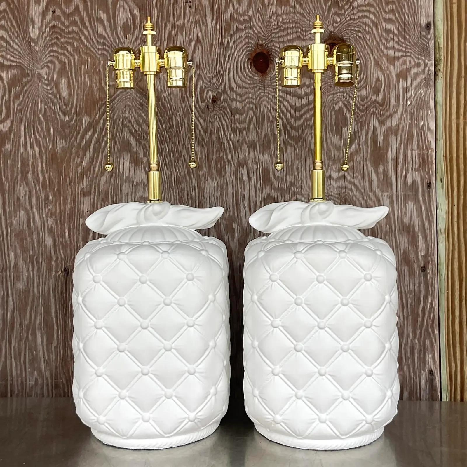 Vintage Regency Quilted Plaster Table Lamps - a Pair For Sale 2