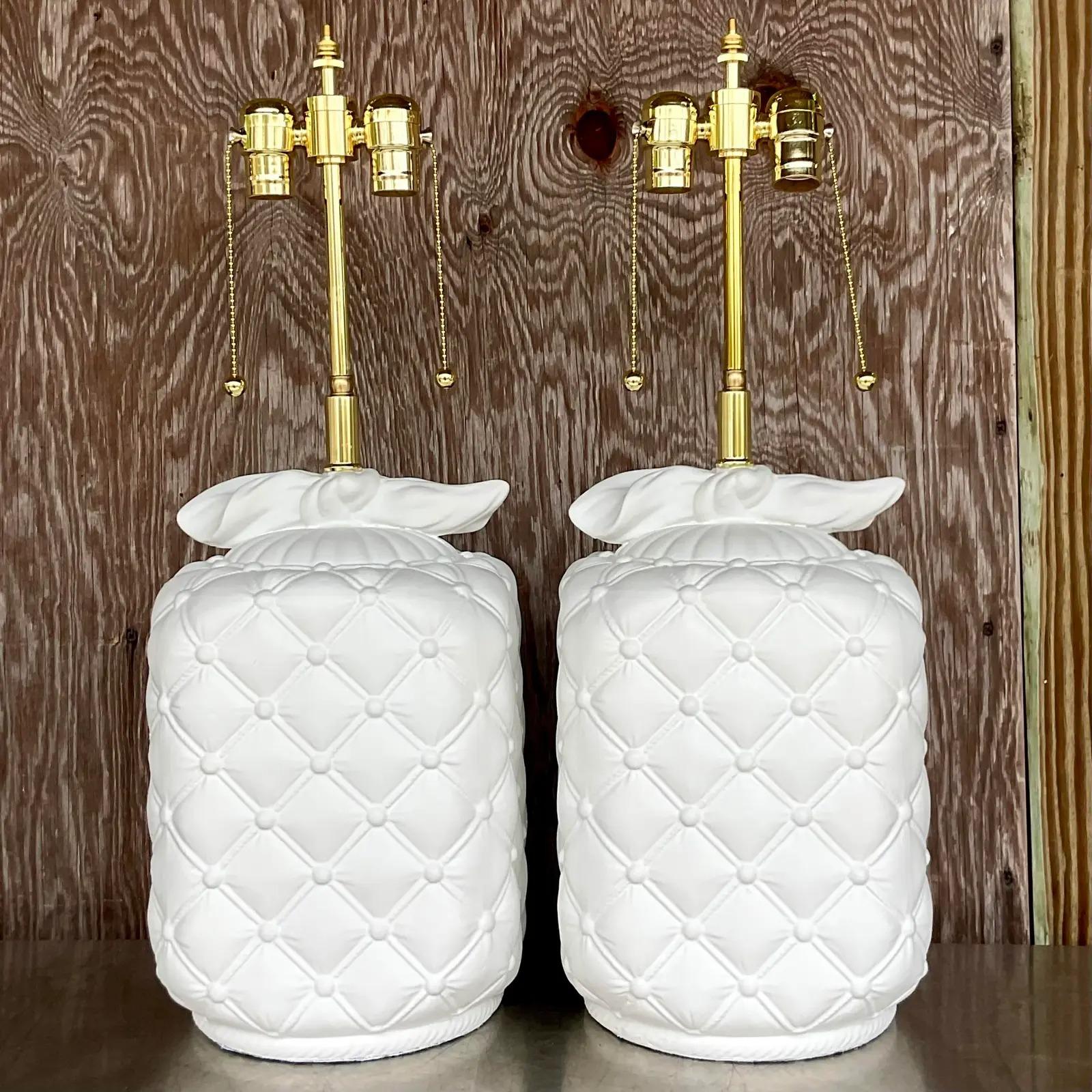 Vintage Regency Quilted Plaster Table Lamps - a Pair For Sale 3