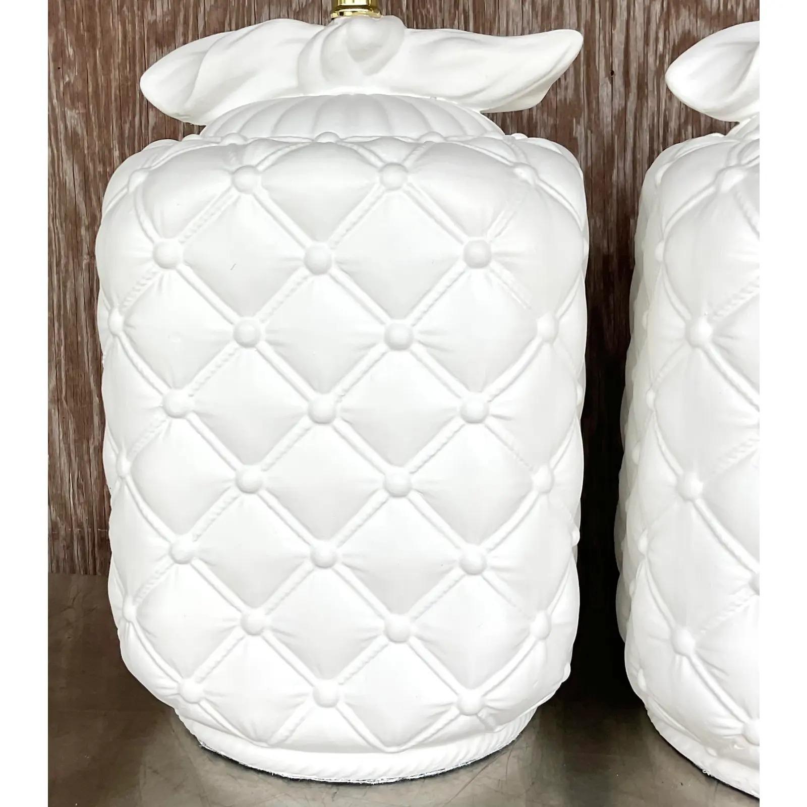 Vintage Regency Quilted Plaster Table Lamps - a Pair For Sale 4