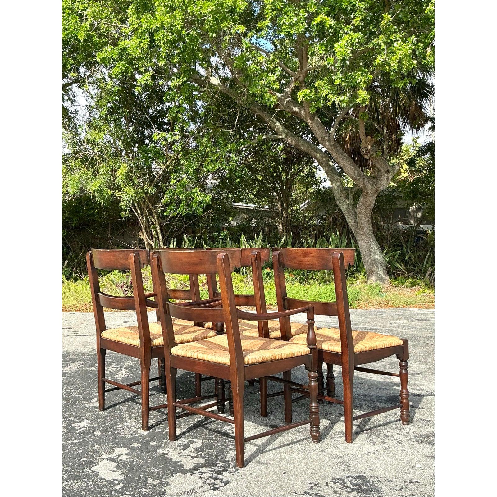 Vintage Regency Ralph Lauren Rush Marseilles Esszimmerstühle im Regency-Stil - 5er-Set (Binse) im Angebot