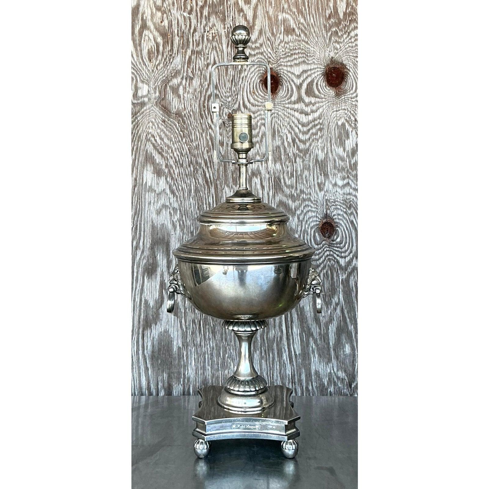 Vintage Regency Ralph Lauren Silver Plate English Urn Lamp In Good Condition For Sale In west palm beach, FL