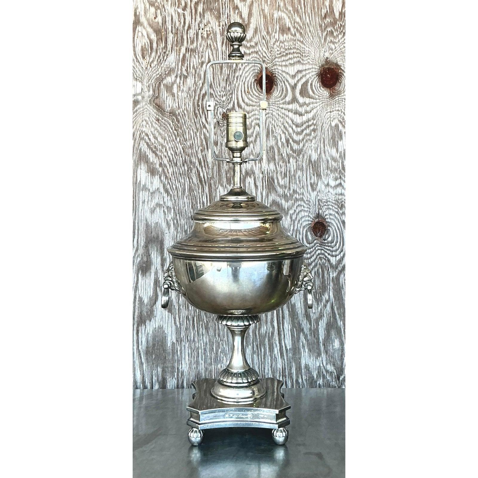 20th Century Vintage Regency Ralph Lauren Silver Plate English Urn Lamp For Sale