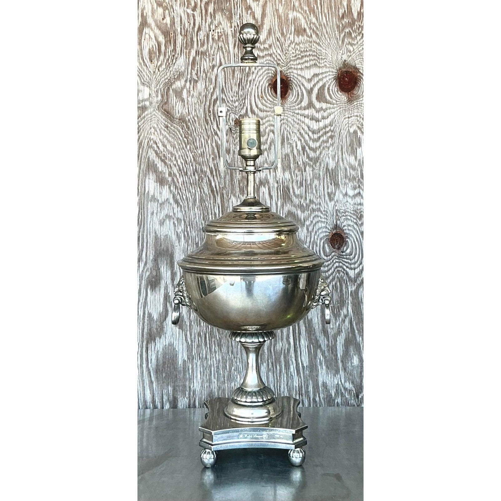 Vintage Regency Ralph Lauren Silver Plate English Urn Lamp For Sale 1