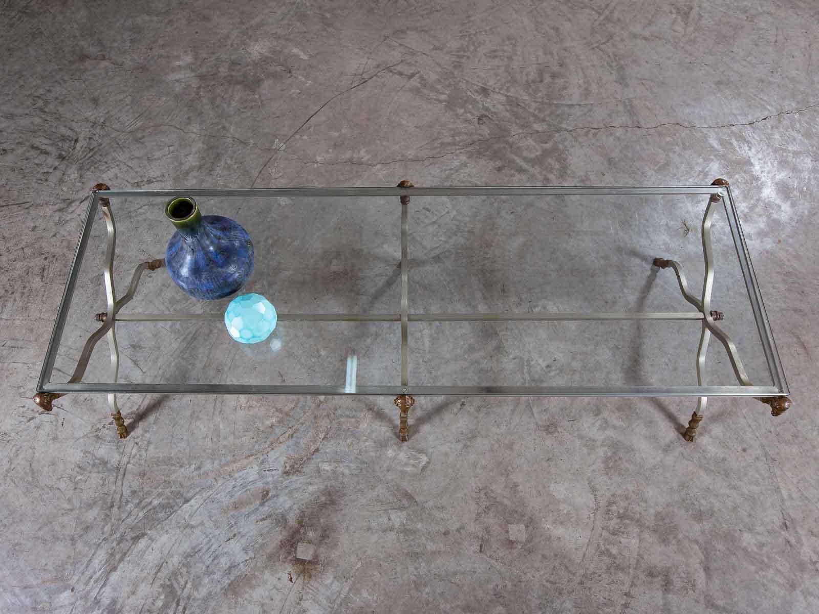 French Vintage Regency Ram Head Steel and Brass Coffee Table, France, circa 1950