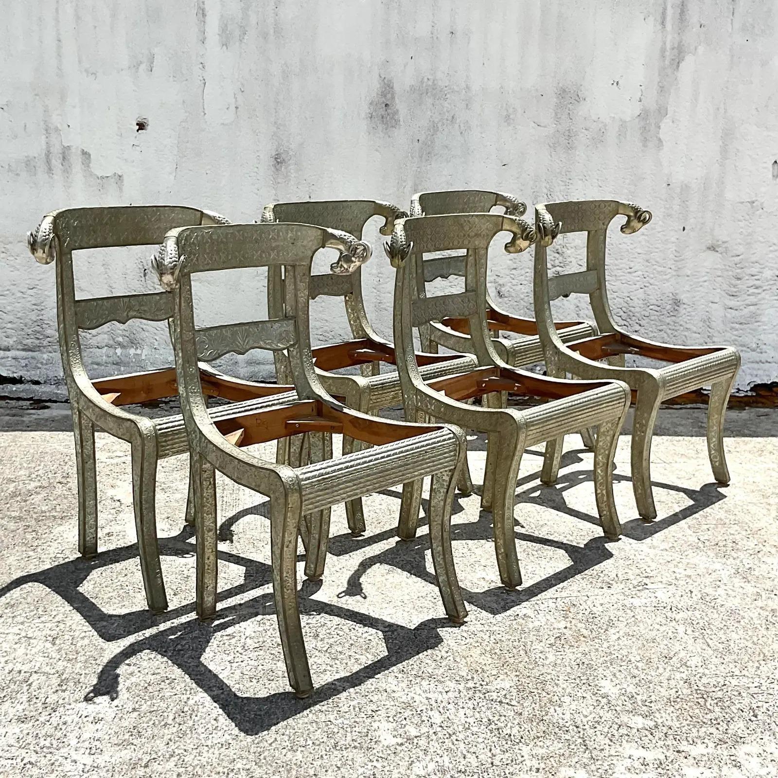 Vintage Regency Ram’s Head Anglo Indian Wedding Chair, Set of Six 4