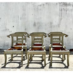 Vintage Regency Ram’s Head Anglo Indian Wedding Chair, Set of Six