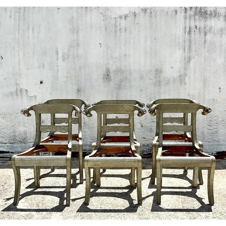 Vintage Regency Ram’s Head Anglo Indian Wedding Chair, Set of Six For