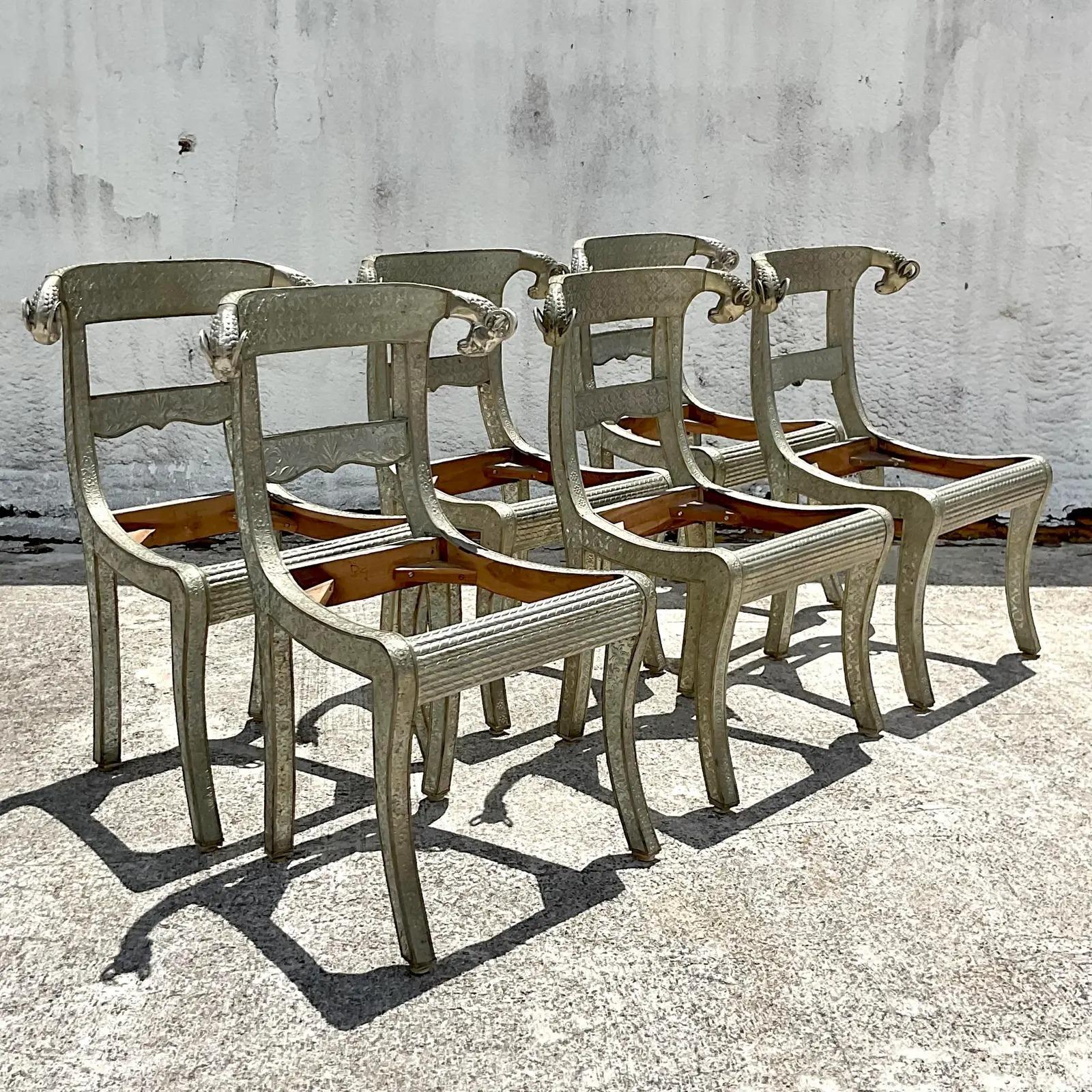 Anglo-Indian Vintage Regency Ram’s Head Anglo Indian Wedding Chair, Set of Six