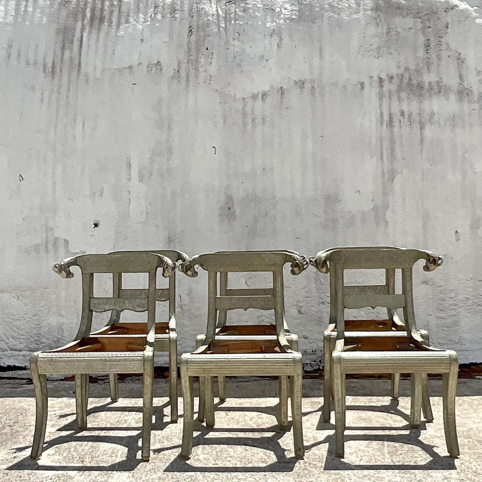 20th Century Vintage Regency Ram’s Head Anglo Indian Wedding Chair, Set of Six
