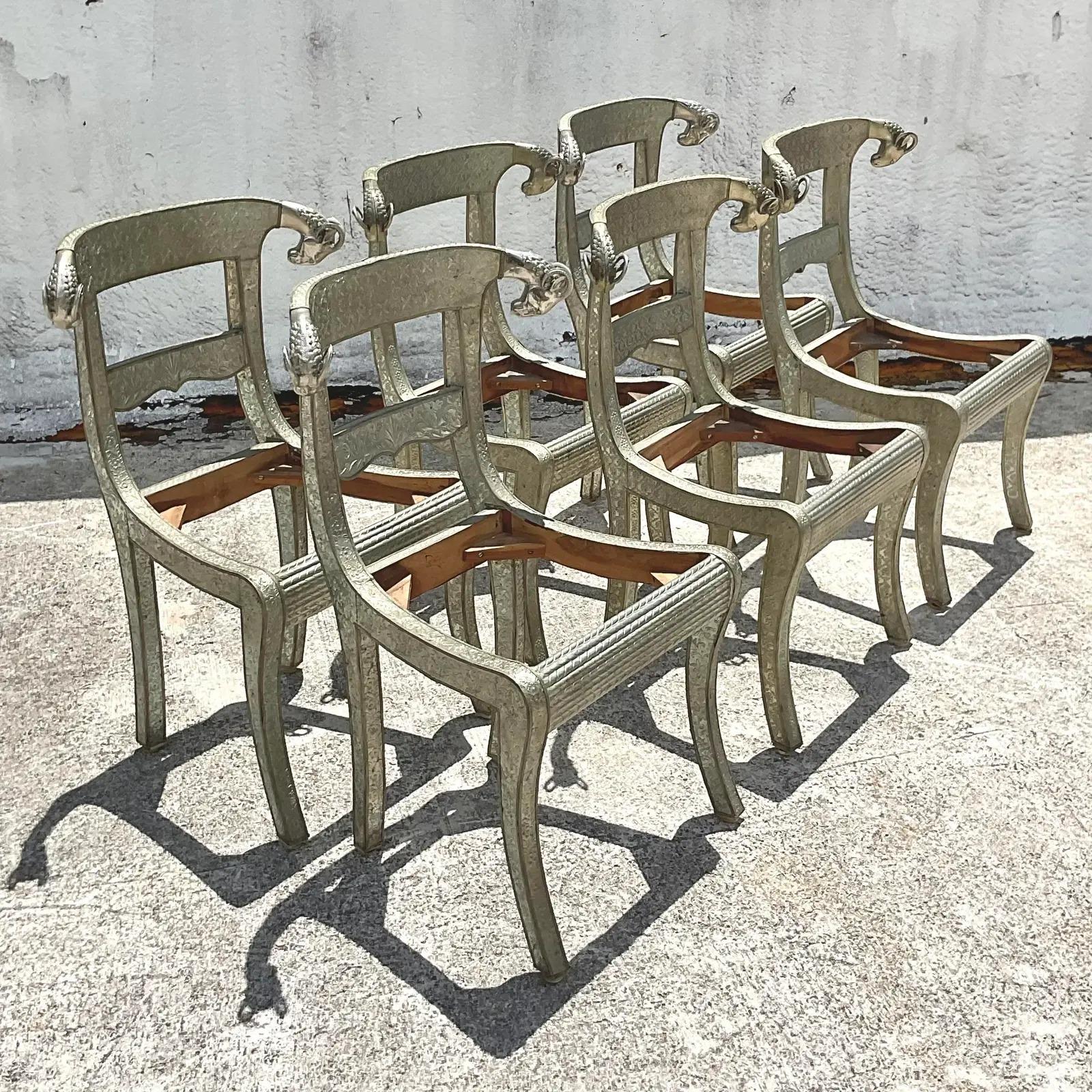 Silver Vintage Regency Ram’s Head Anglo Indian Wedding Chair, Set of Six