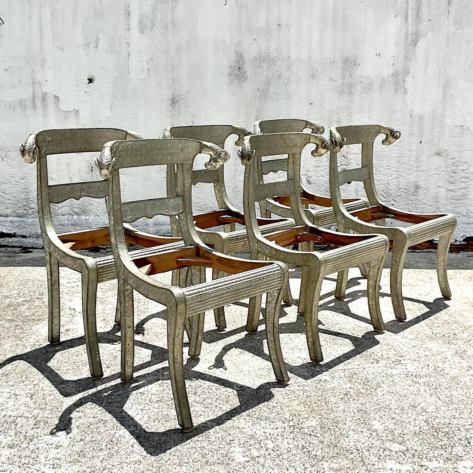 Vintage Regency Ram’s Head Anglo Indian Wedding Chair, Set of Six 2