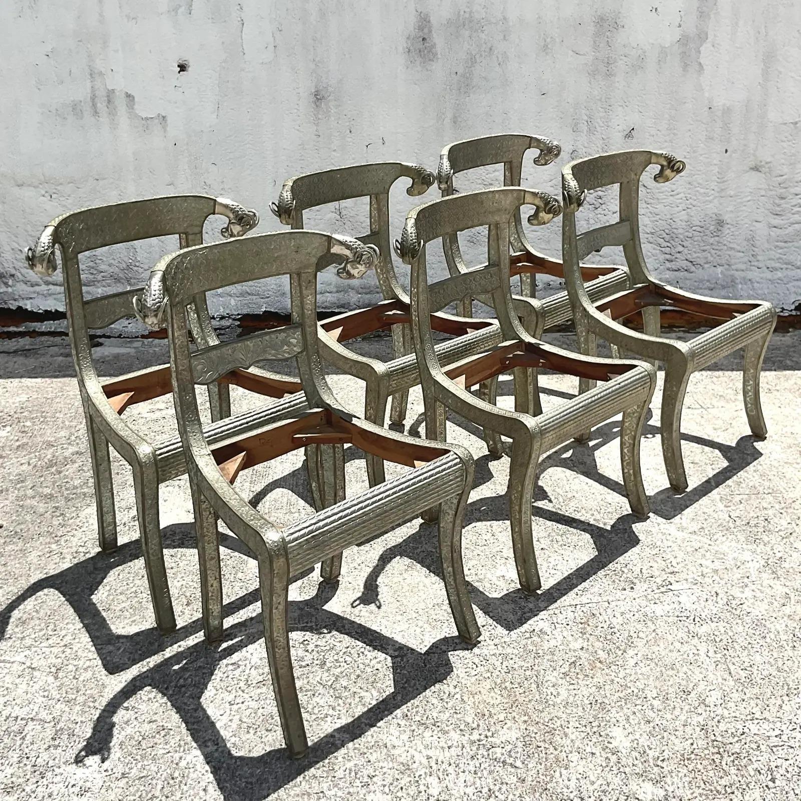 Vintage Regency Ram’s Head Anglo Indian Wedding Chair, Set of Six 3