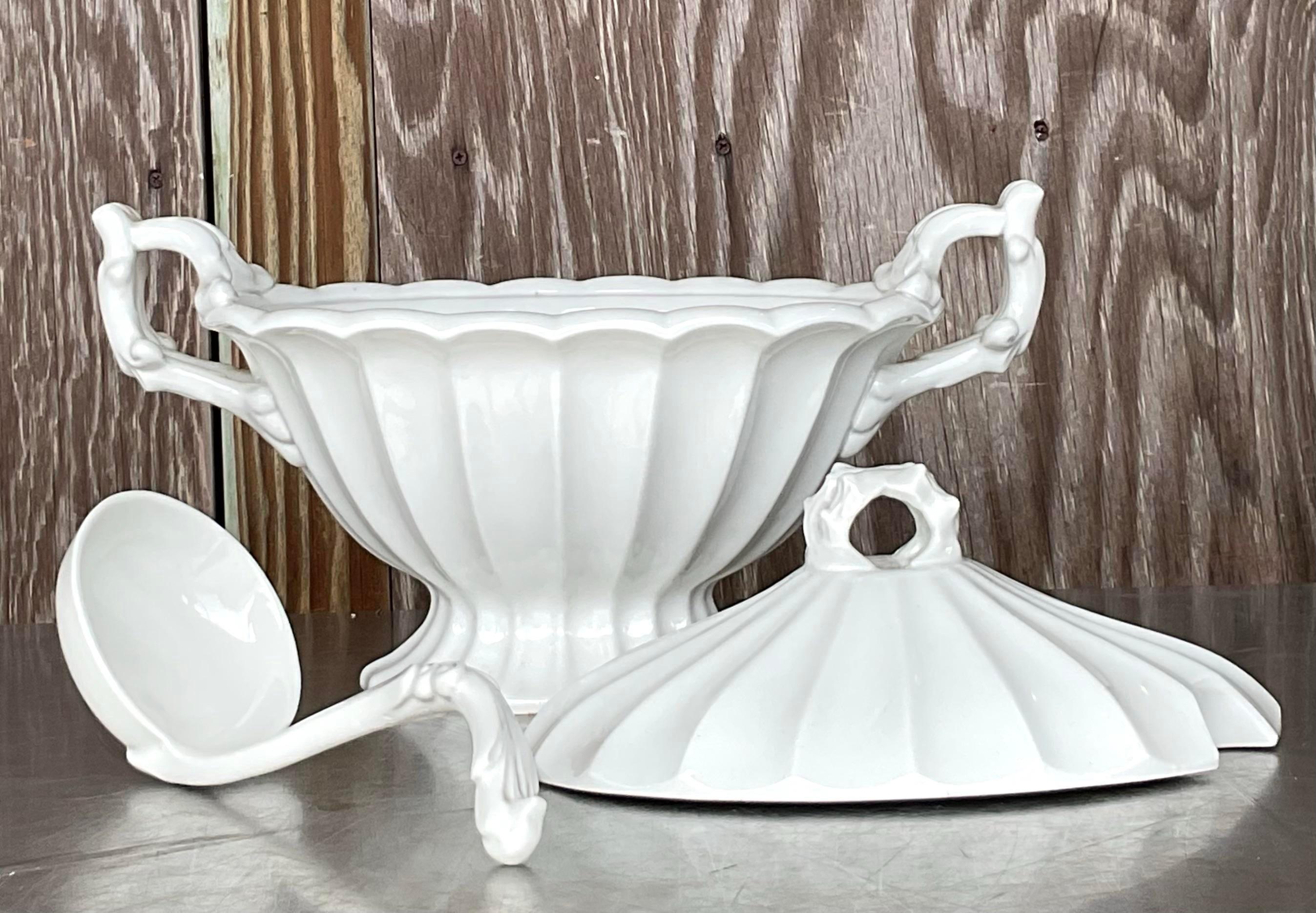 Zuppiera vintage in ceramica smaltata Red Cliff Stoneware In condizioni buone in vendita a west palm beach, FL