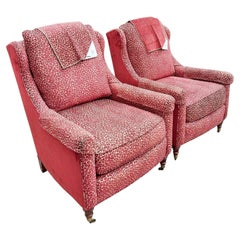 Vintage Regency Red Leopard Print Lounge Chairs by Sherrill Furniture