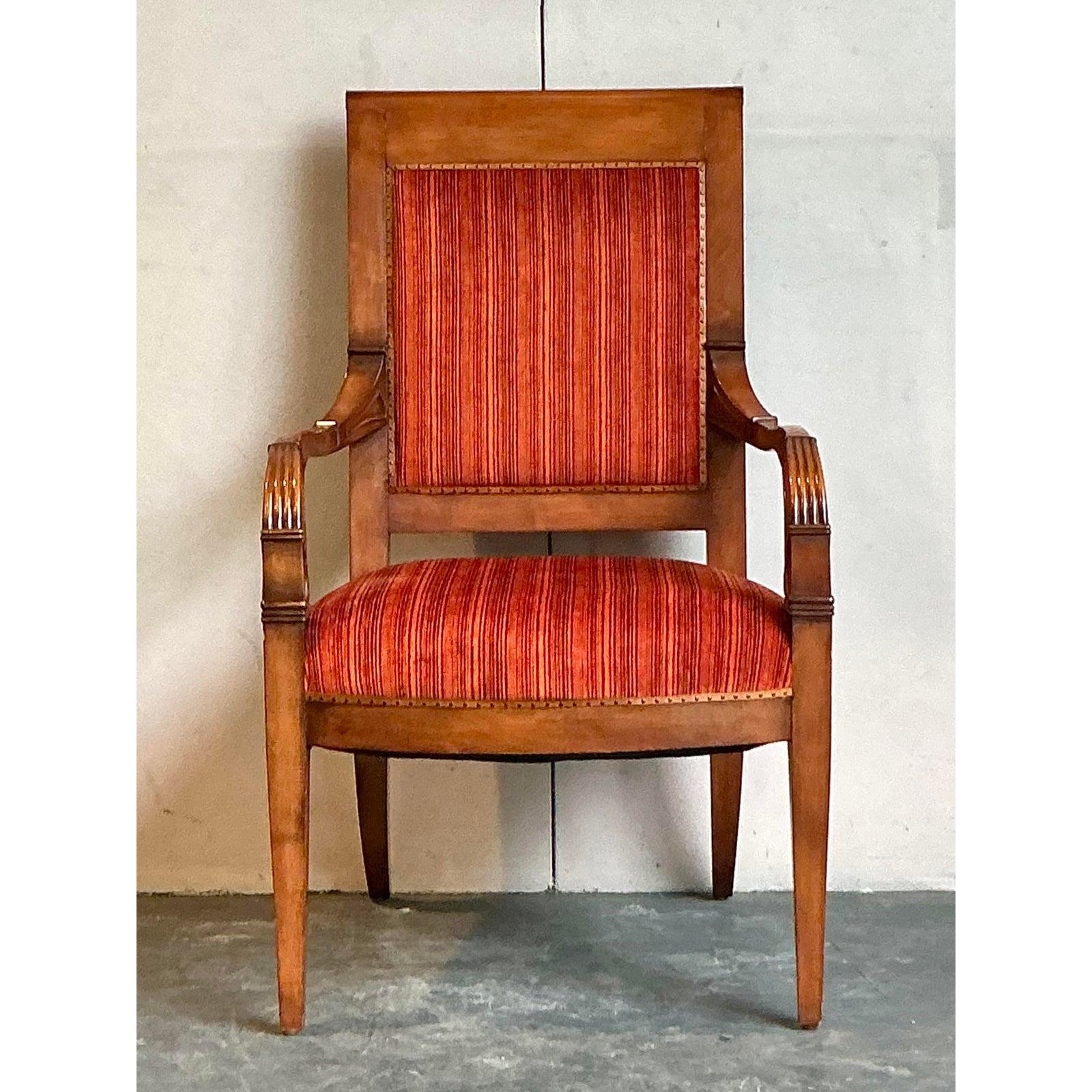 Vintage Regency Red Striated Empire Arm Chair In Good Condition For Sale In West Palm Beach, FL