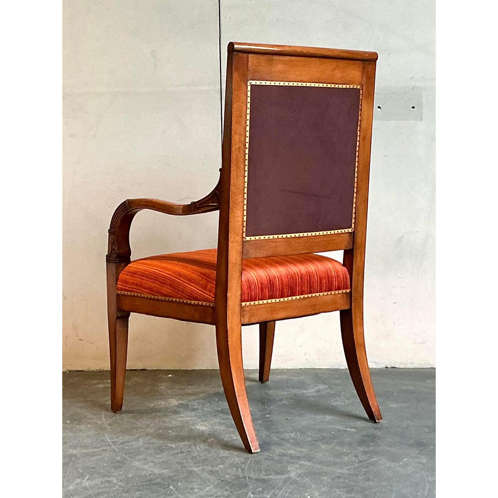 20th Century Vintage Regency Red Striated Empire Arm Chair For Sale