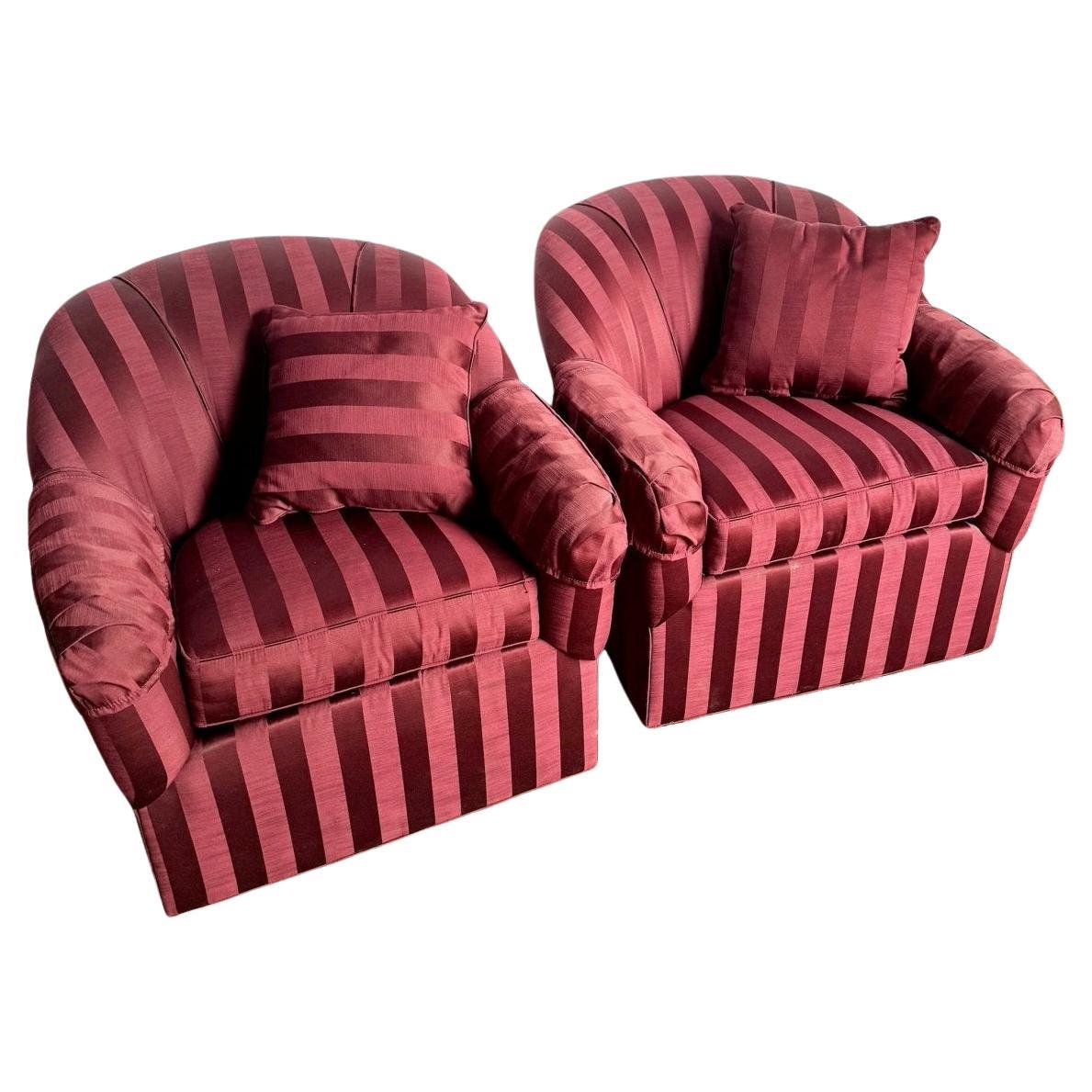 Sedie girevoli vintage Regency a strisce rosse di Ethan Allen - una coppia