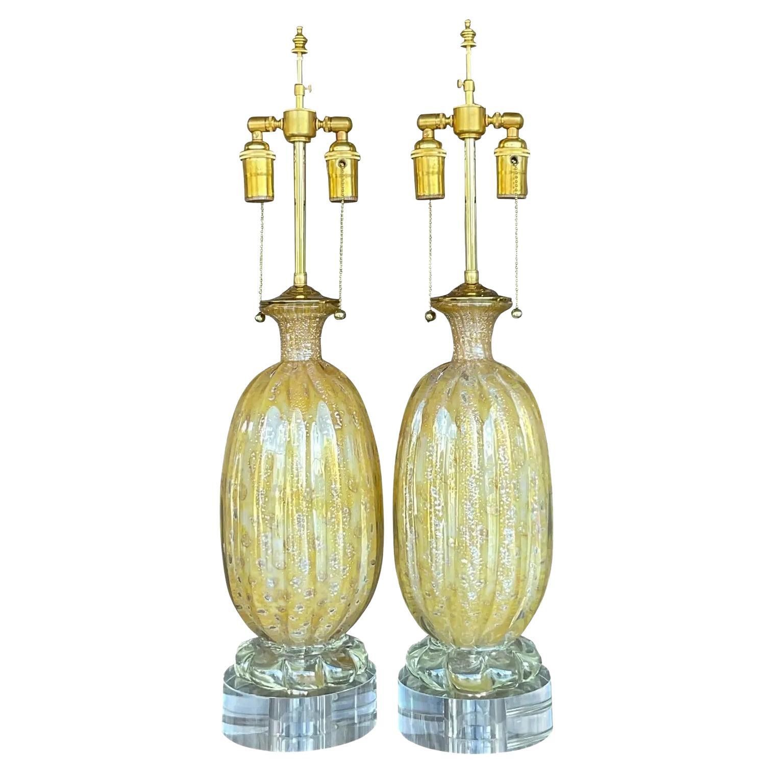 Vintage Regency restaurierte italienische Murano-Glas-Lampen - ein Paar