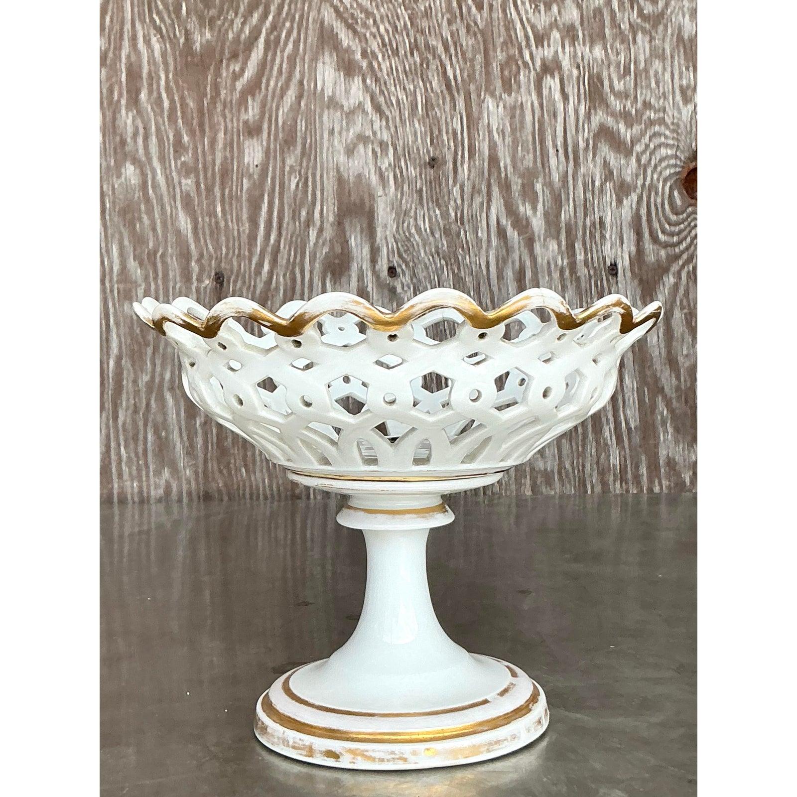 Vintage Regency Reticulated durchbrochenes Porzellan Kompottschale im Angebot 2