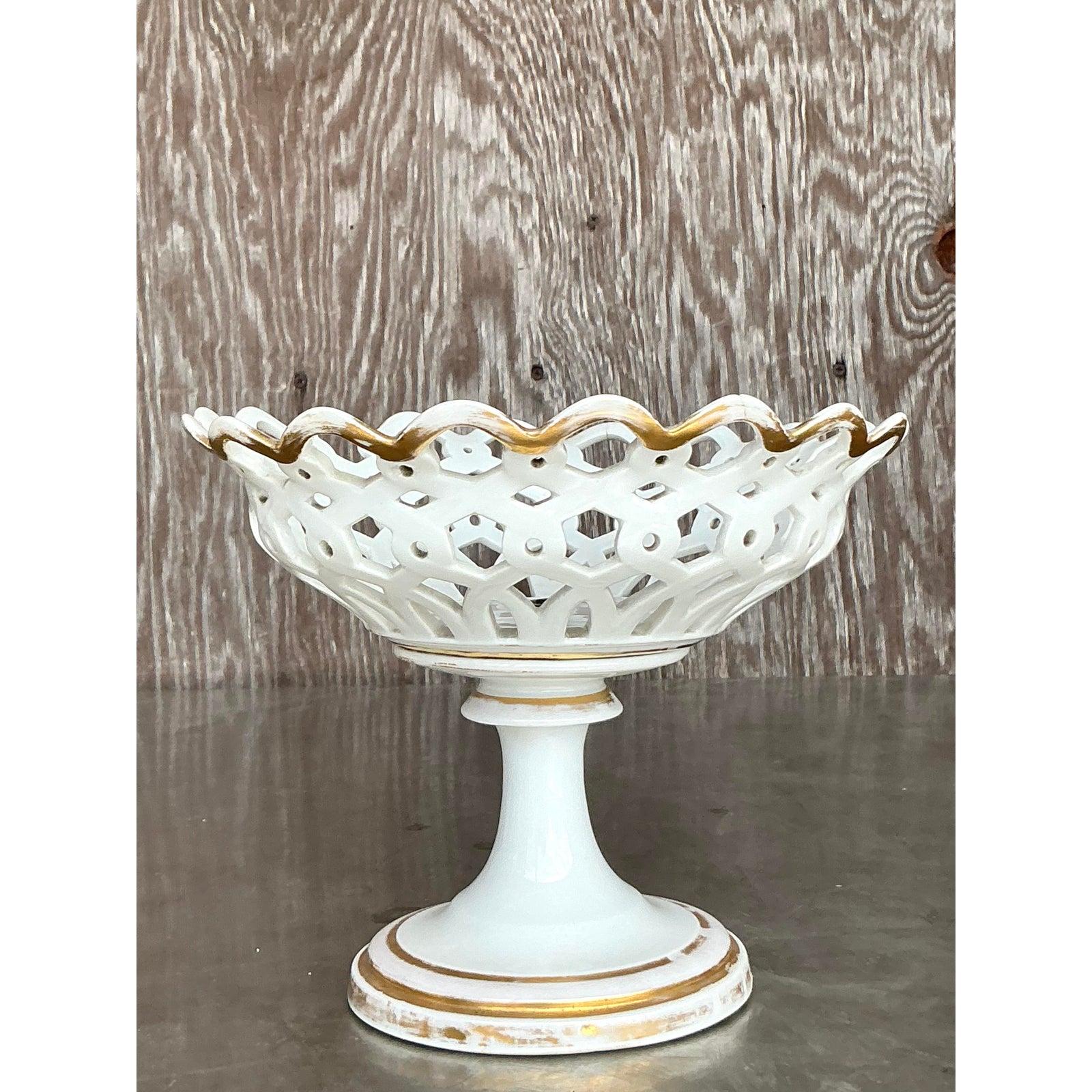 Vintage Regency Reticulated durchbrochenes Porzellan Kompottschale im Angebot 3