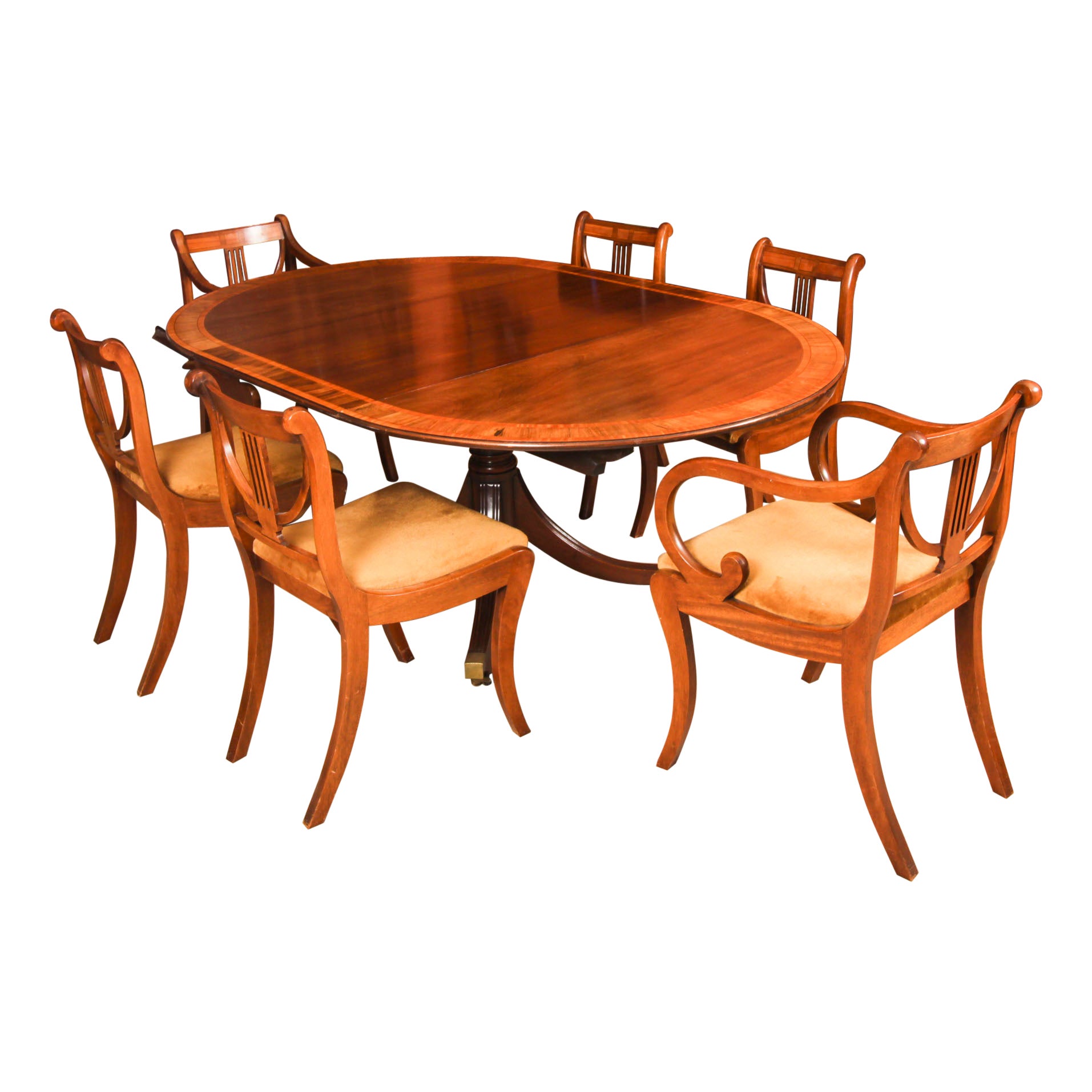 Vintage Regency Revival Dining Table & 6 Dining Chairs 20th Century
