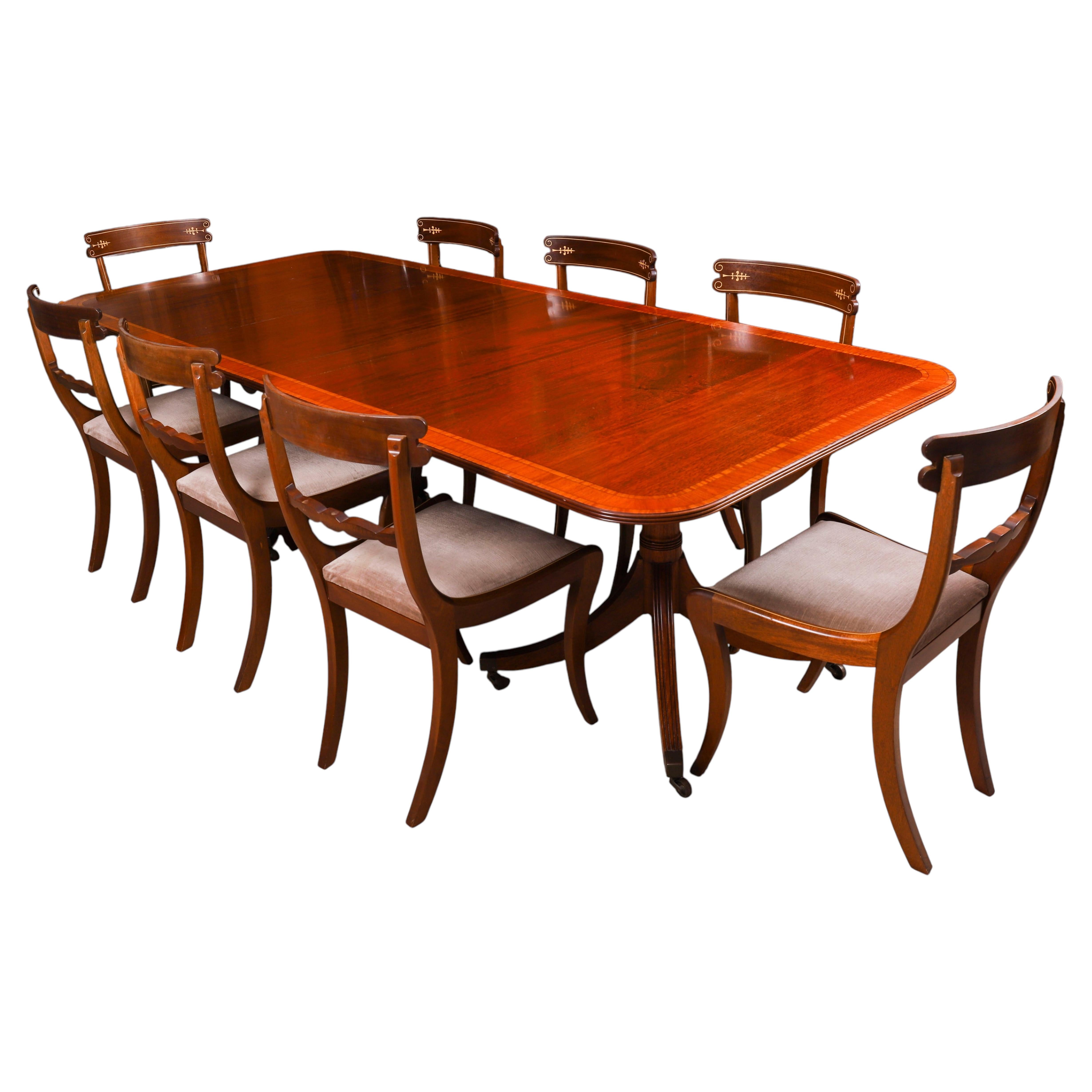 Vintage Regency Revival Dining Table & 8 Chairs by William Tillman 20th Century