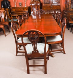 Vintage Regency Revival Flame Mahogany Dining Table & 10 Chairs Mid 20th Century