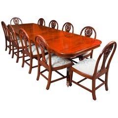 Vintage Regency Revival Flame Mahogany Dining Table & 10 Chairs Mid 20th Century