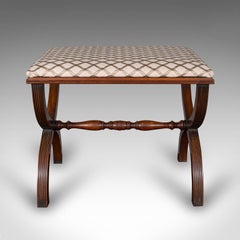 Vintage Regency Revival Footstool, English, Beech, Fireside, Bedroom Stool