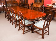 Vintage Regency Revival Twin Pillar Flame Mahogany Dining Table Mid 20th Century