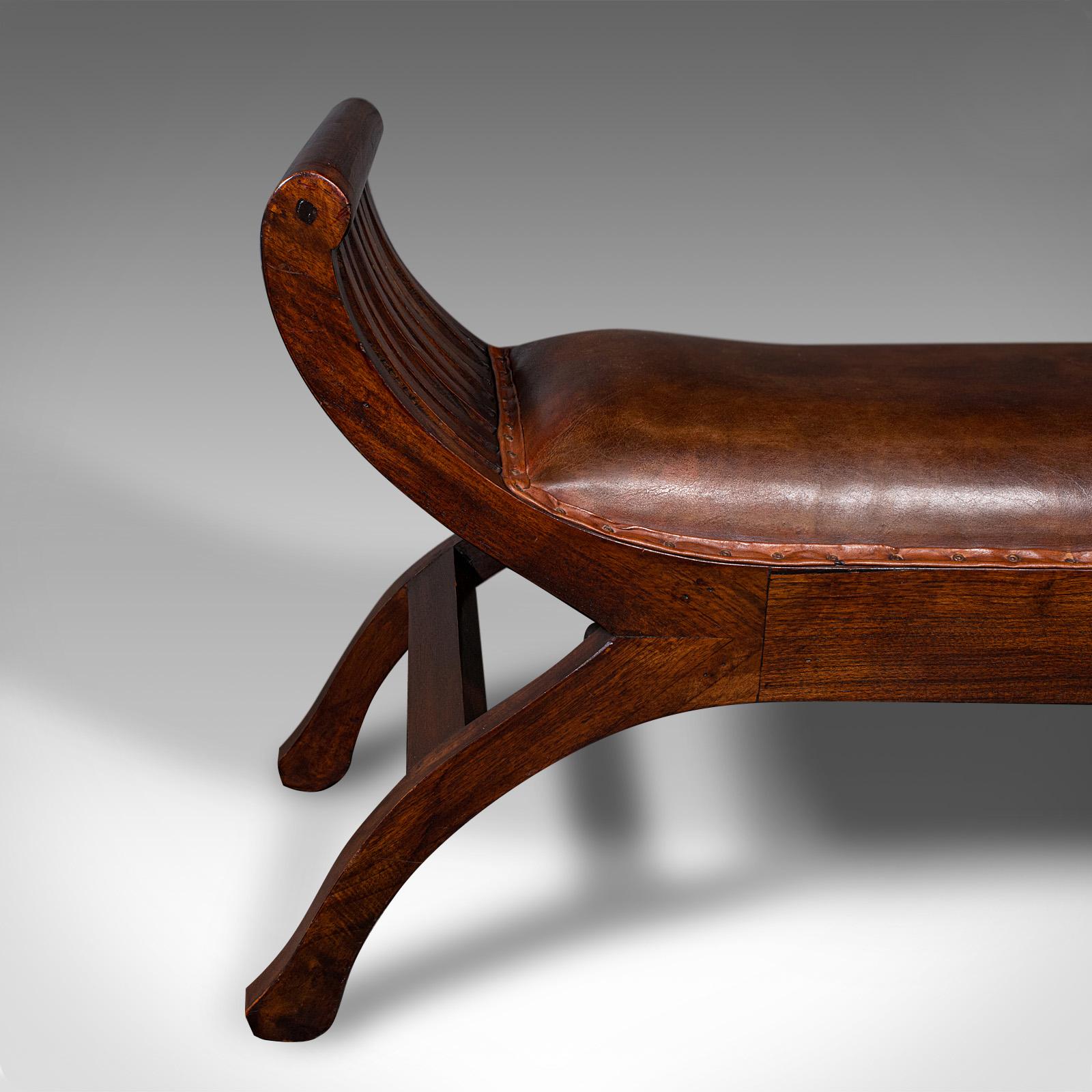 Vintage Regency Revival Window Bench, English, Leather Duet Stool, Bedroom Seat 4