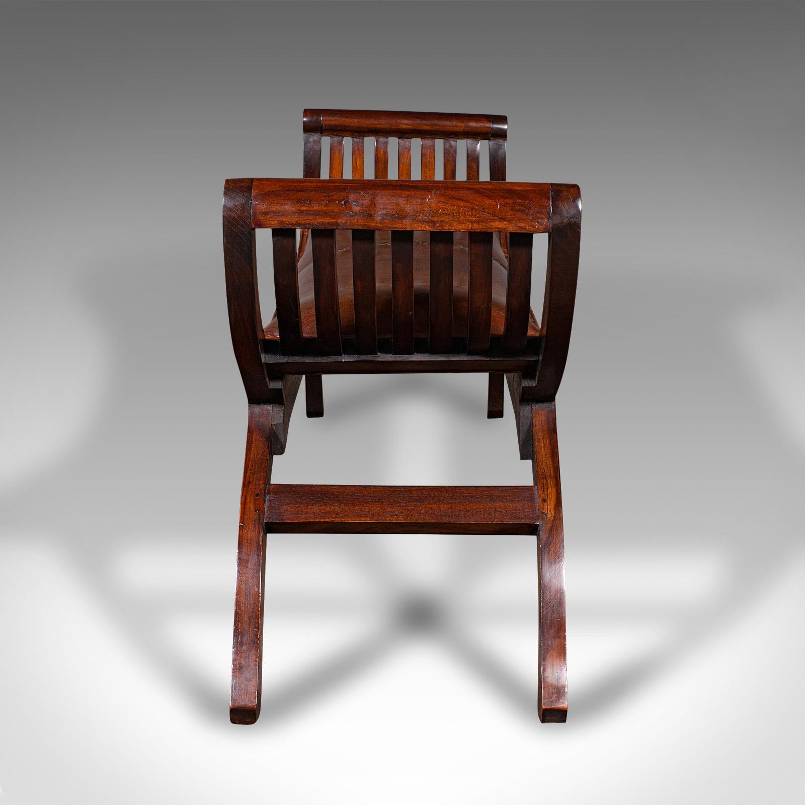 Vintage Regency Revival Window Bench, English, Leather Duet Stool, Bedroom Seat In Good Condition In Hele, Devon, GB