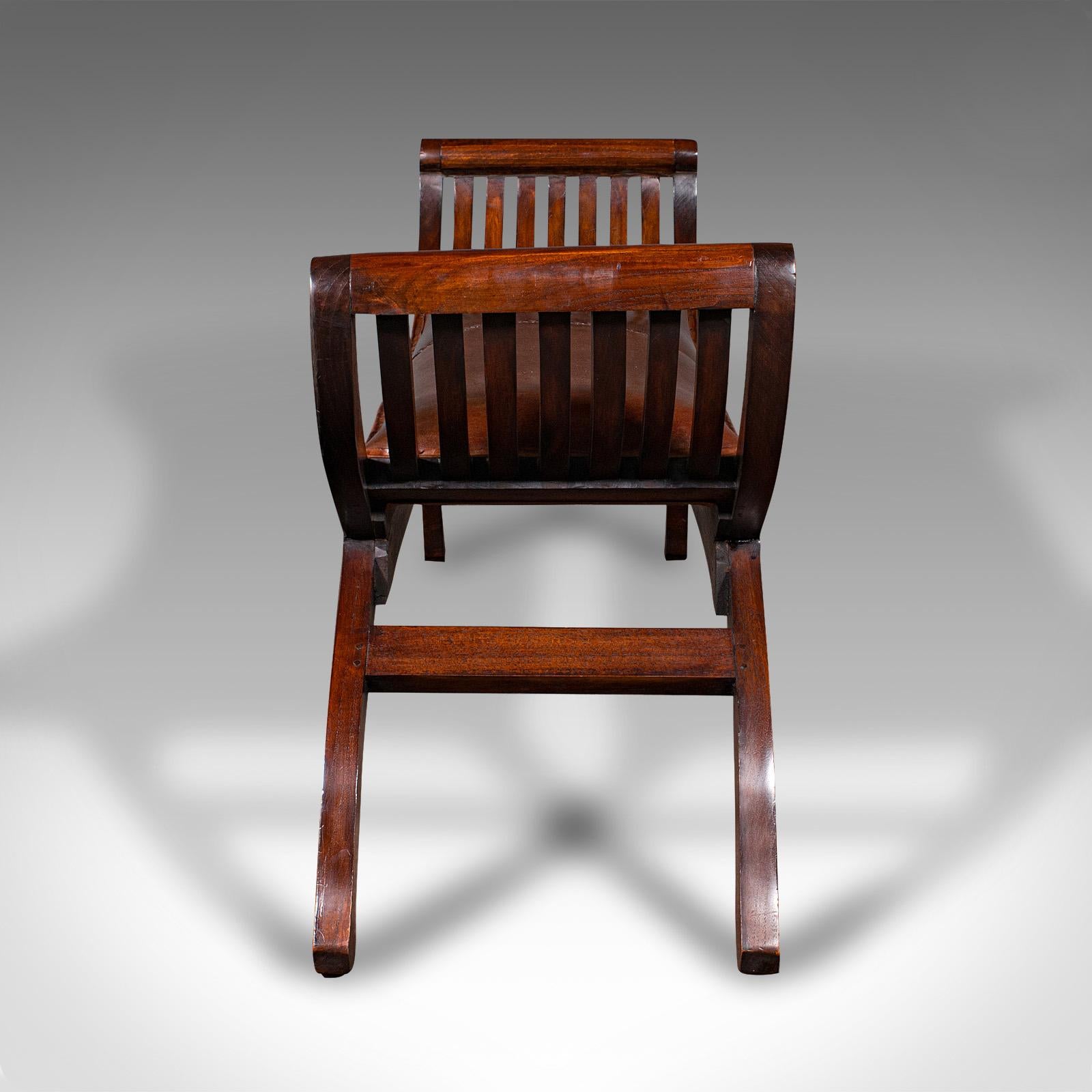20th Century Vintage Regency Revival Window Bench, English, Leather Duet Stool, Bedroom Seat