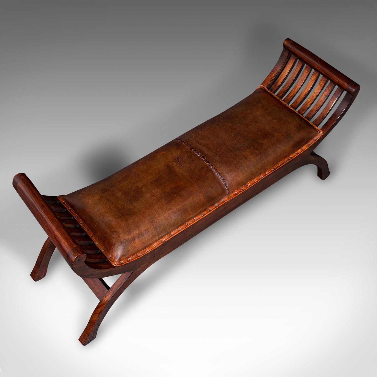 Vintage Regency Revival Window Bench, English, Leather Duet Stool, Bedroom Seat 1