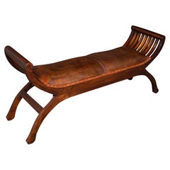 Vintage Regency Revival Window Bench, English, Leather Duet Stool, Bedroom Seat