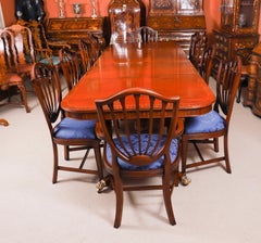 Vintage Regency RevivalTwin Pillar Dining Table & 10 Chairs Mid 20th Century