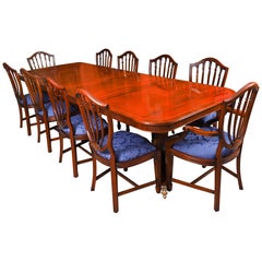 Vintage Regency RevivalTwin Pillar Dining Table & 10 Chairs Mid 20th Century