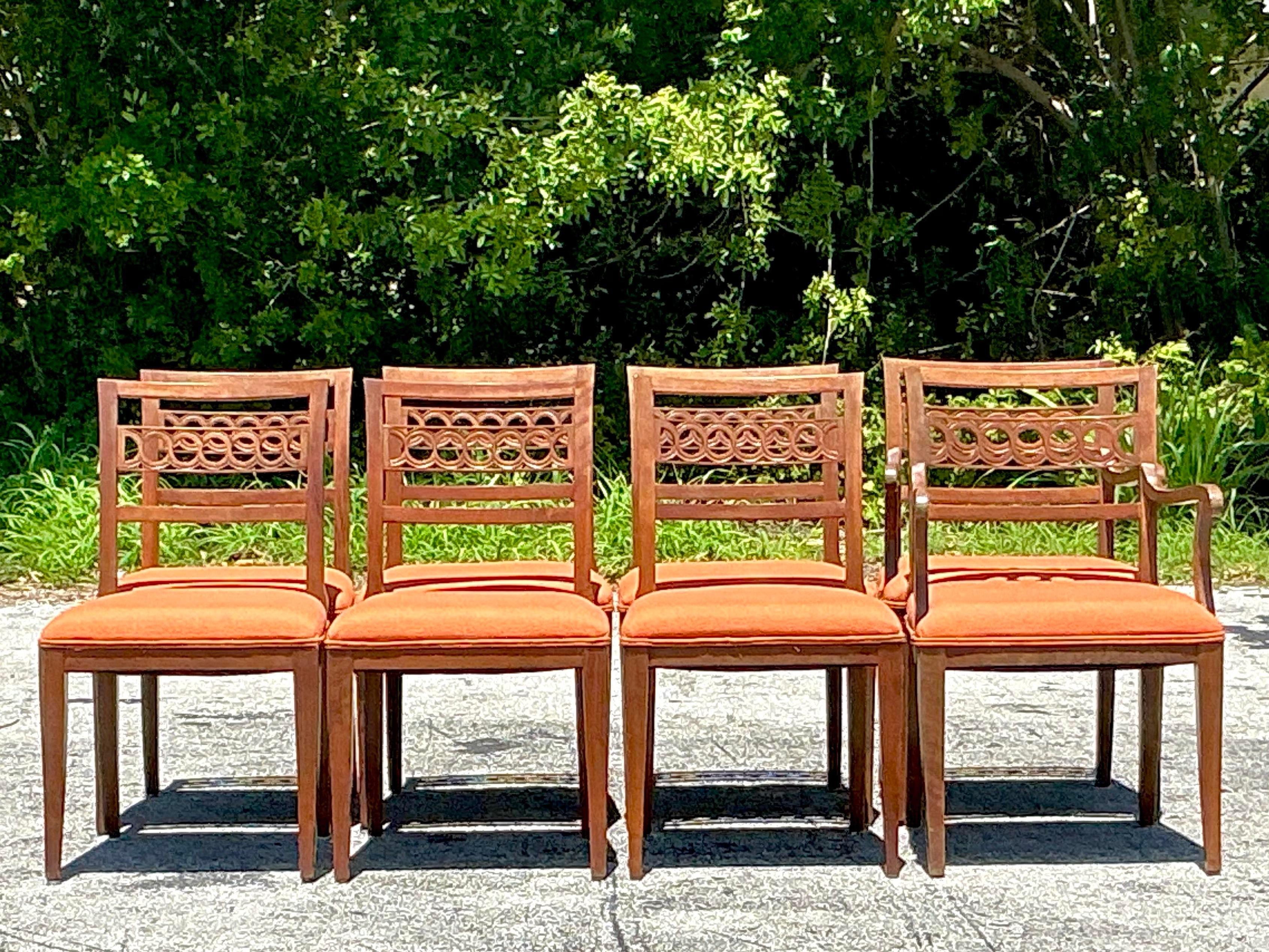 Vintage Regency Ring Back Dining Chairs - Set of 8 In Good Condition In West Palm Beach, FL